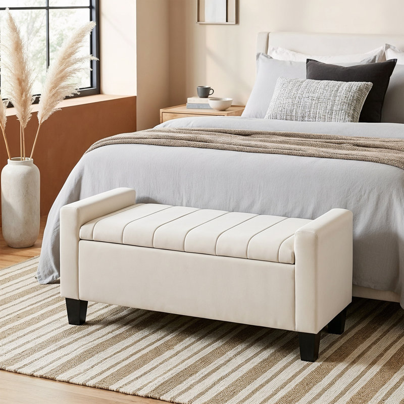 Jade Upholstered Ottoman Storage Bench, Beige