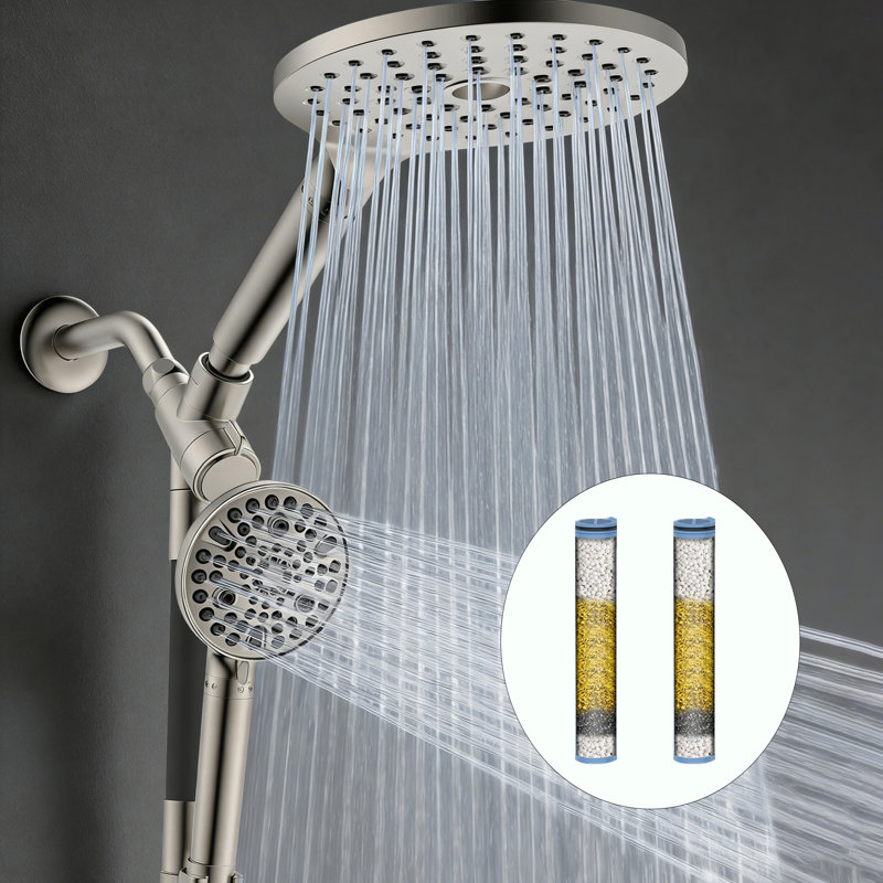 Dual Filtered Rain Shower Head Combo, Rainfall Shower Head And Showerhead With Filter, Brushed Nickel