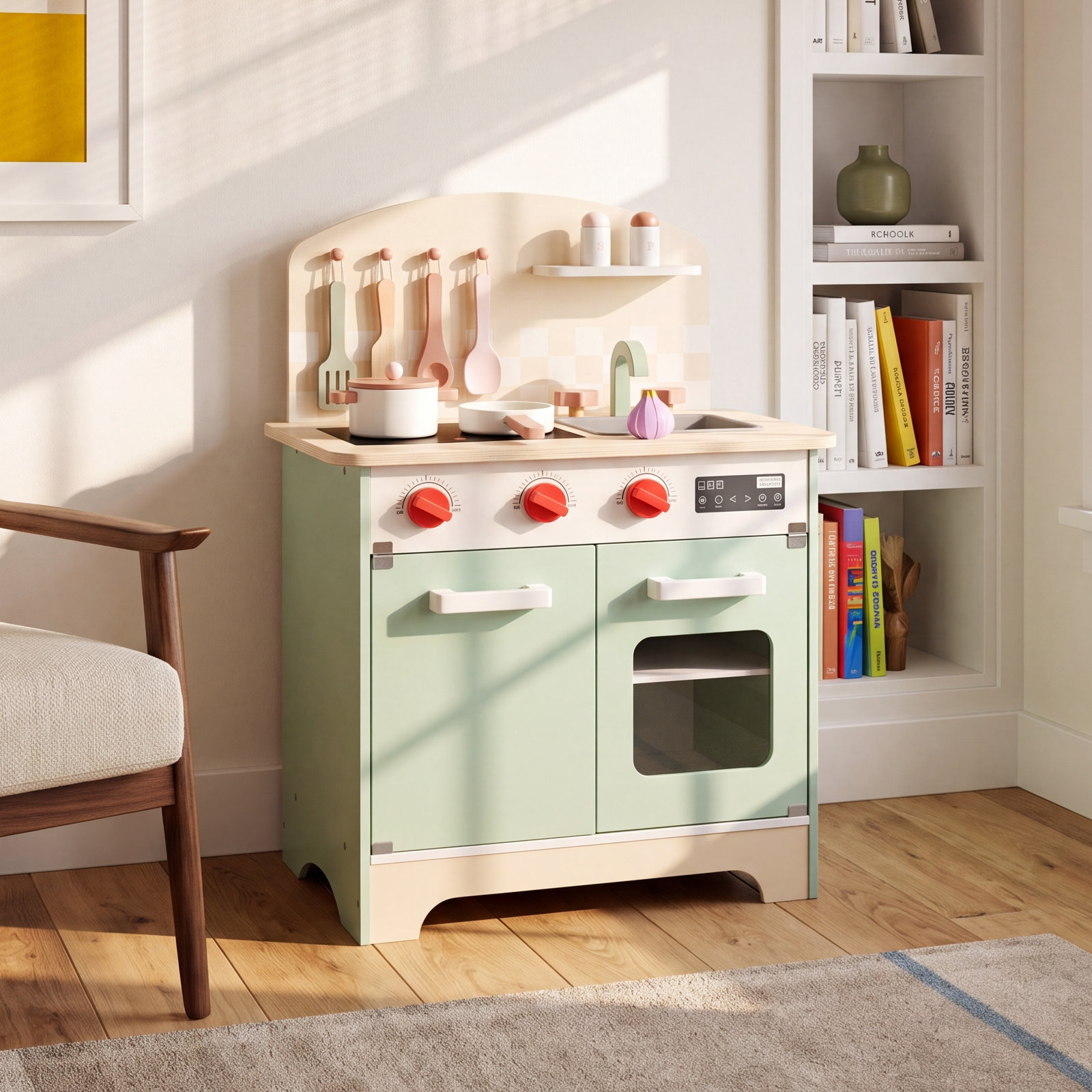 Kids Wooden Play Kitchen Set