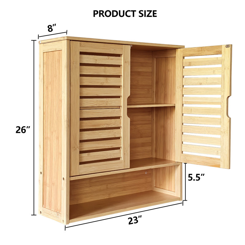 Bamboo Wall Cabinet With Adjustable Shelf, Medicine Cabinet For Bathroom Living Room