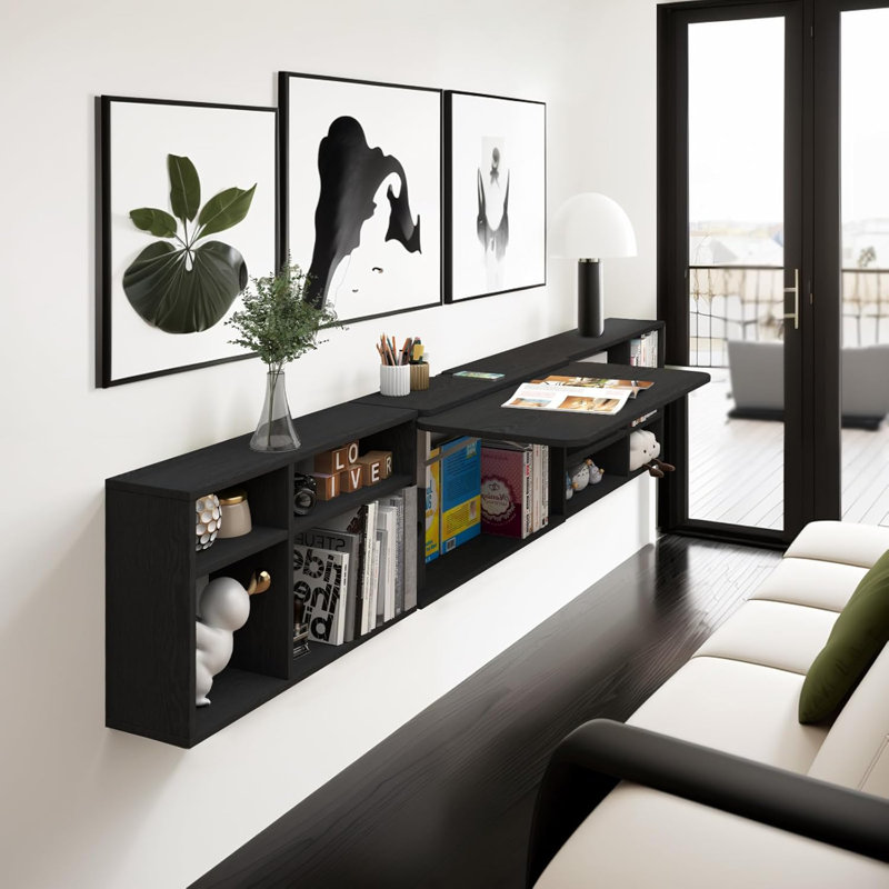 Bureau flottant, table murale, Noir, noir, noir, noir