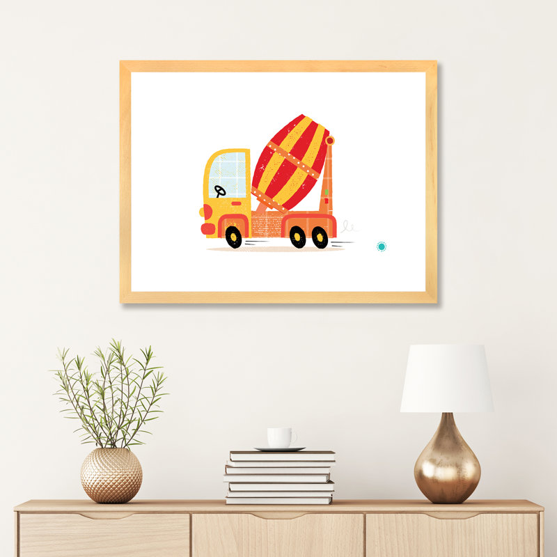 Cement Mixer - impression d'art graphique, H 24 po x l 32 po x P 1 po, Blanc, Papier avec cadre beige