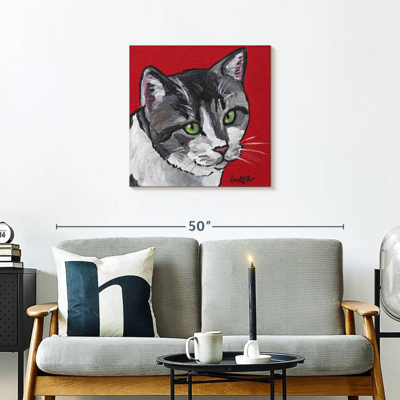 Brampt Cat Tabby On Red, 24" H x 24" W