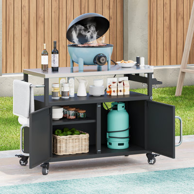 Outdoor Kitchen Island with Sink, double doors and rack