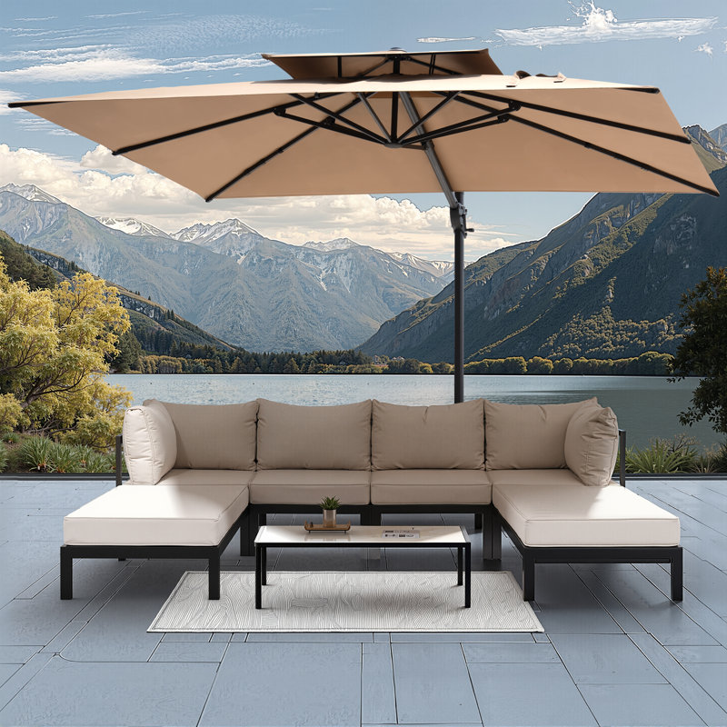 128'' X 104'' Rectangular Cantilever Umbrella, Weighted Base Does Not Include, Tan