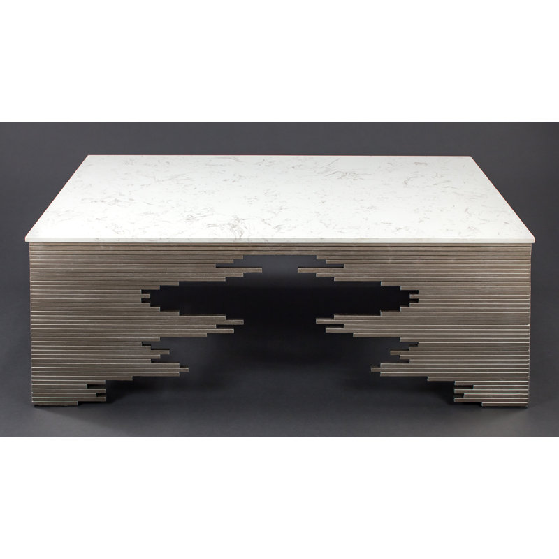 Rectangular Aged Silver and Marble Coffee Table