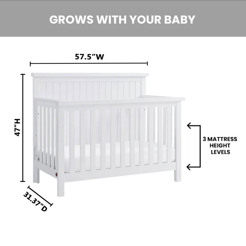 Whitewash Solid Wood 4-in-1 Convertible Crib
