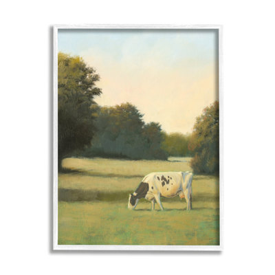 Vache qui broute dans un pâture sur bois par James Wiens, peinture