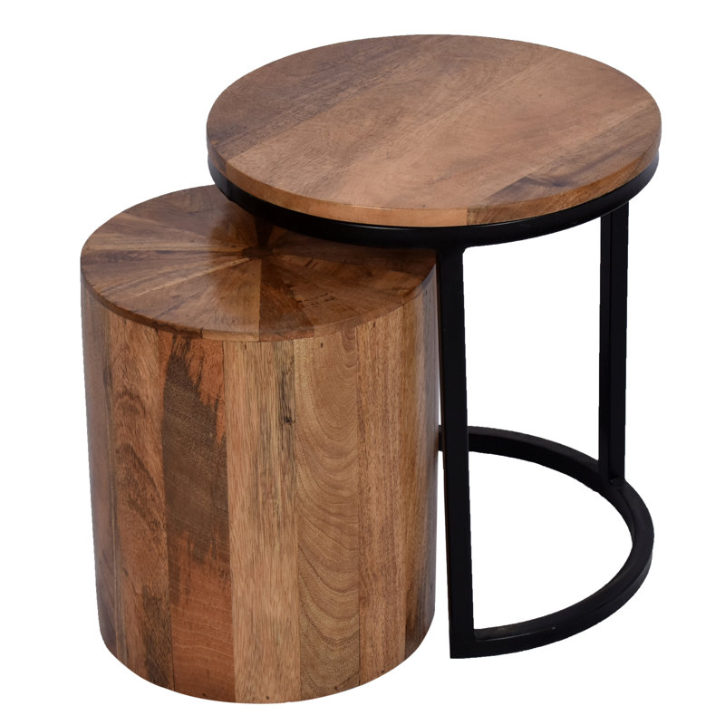 Ensemble de tables gigognes Karis avec plateau en bois et base en métal