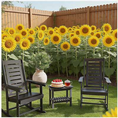 Chaises berçantes d'extérieur noires à dossier haut, 2 pièces