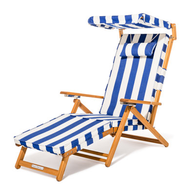 Fauteuil club - Teck - Rayures bleu méditerranéen