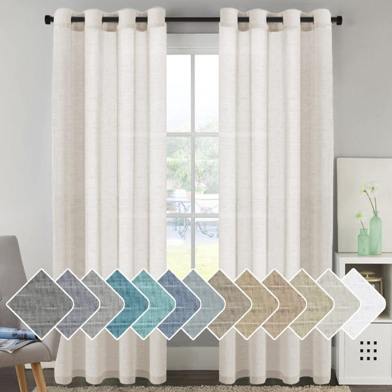 Paire de rideaux semi-transparents avec œillets Hywell, L 52 po x L 96 po, Turquoise