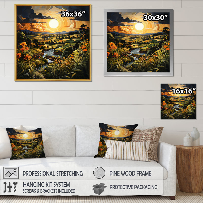Countryside Pastoral Patchwork IV - Landscapes Canvas Wall Art, H 36 po x l 36 po x P 1,5 po, Cadre doré à une seule photo