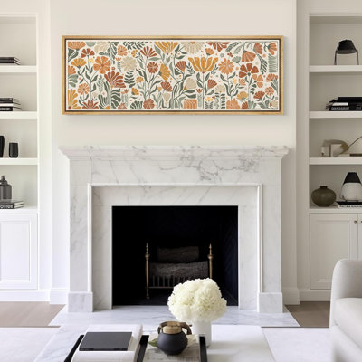 Plant Abstraction " Retro Orange Green Floral Pattern Antique Abstract Botanical Wildflowers "