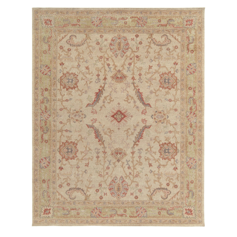 Distressed Homage Hand Knotted Wool Geometric Area Rug, Rectangle 10' x 14'