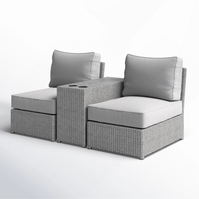 All-Weather 2-Person Wicker Conversation Set With Cushions – No Assembly Require, Gray