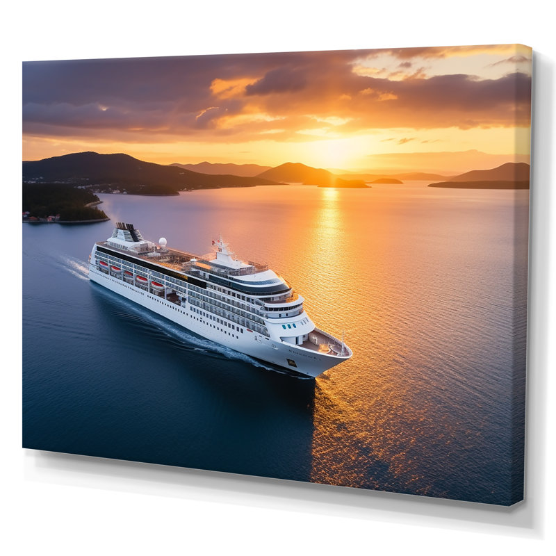 Serenity Voyage Croisière à l'aube - Bateau côtier, art mural, Toile tendue, H 24 po x l 32 po x P 1 po