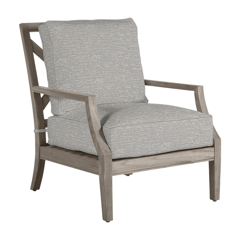 Haley Teak Patio Chair with Cushions, Oyster Teak, No welt + Standard fill, Tweed Toffee