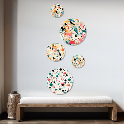 Clementie - Polka Dots Modern Round Wall Art Set Of 5
