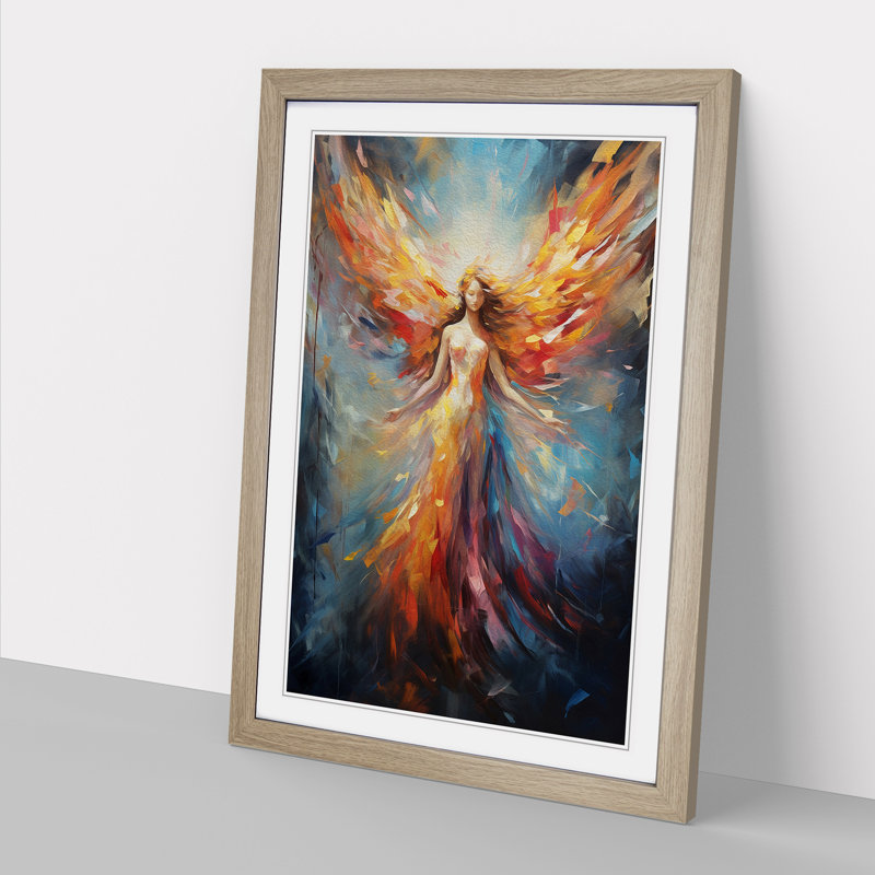 XYZ-FRM-V1223-1821 Angel Abstract No.2 - Single Picture Frame Print on Wood, 34cm H x 25cm W x 2cm D, Oak 
