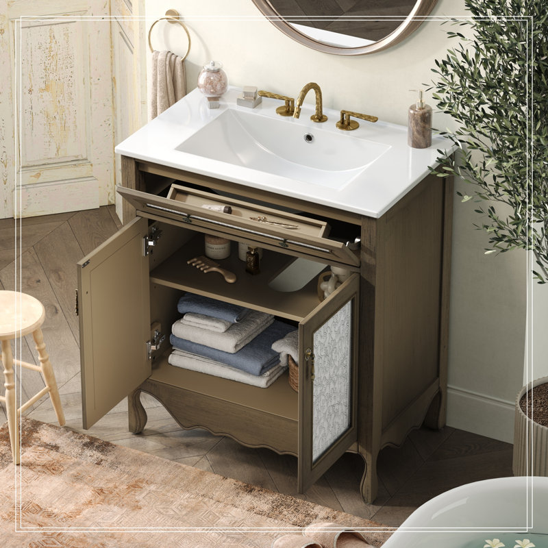 Meuble-lavabo avec lavabo, 2 portes à fermeture amortie et tiroir rabattable