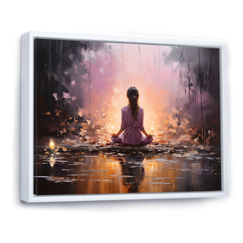 «Pink Yoga Mediation I», reproduction sur toile, Cadre flottant blanc, 16" H x 32" W