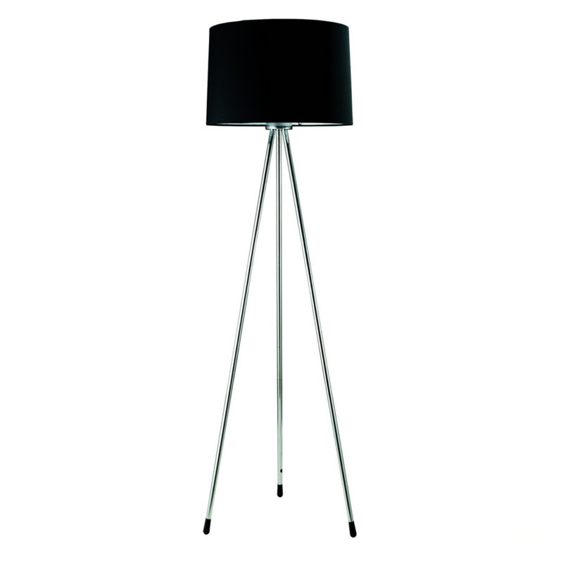 Modern 59 Inch Tall Metal Floor Lamp With Stabilizing Legs And Easy-Clean Fabric Shade,  For Contemporary Interiors, Black