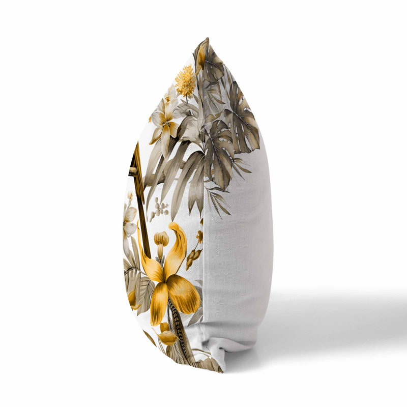 Coussin décoratif réversible d'intérieur / extérieur Leafy Lyricist, H 20 po x l 20 po, Floral, blanc et or