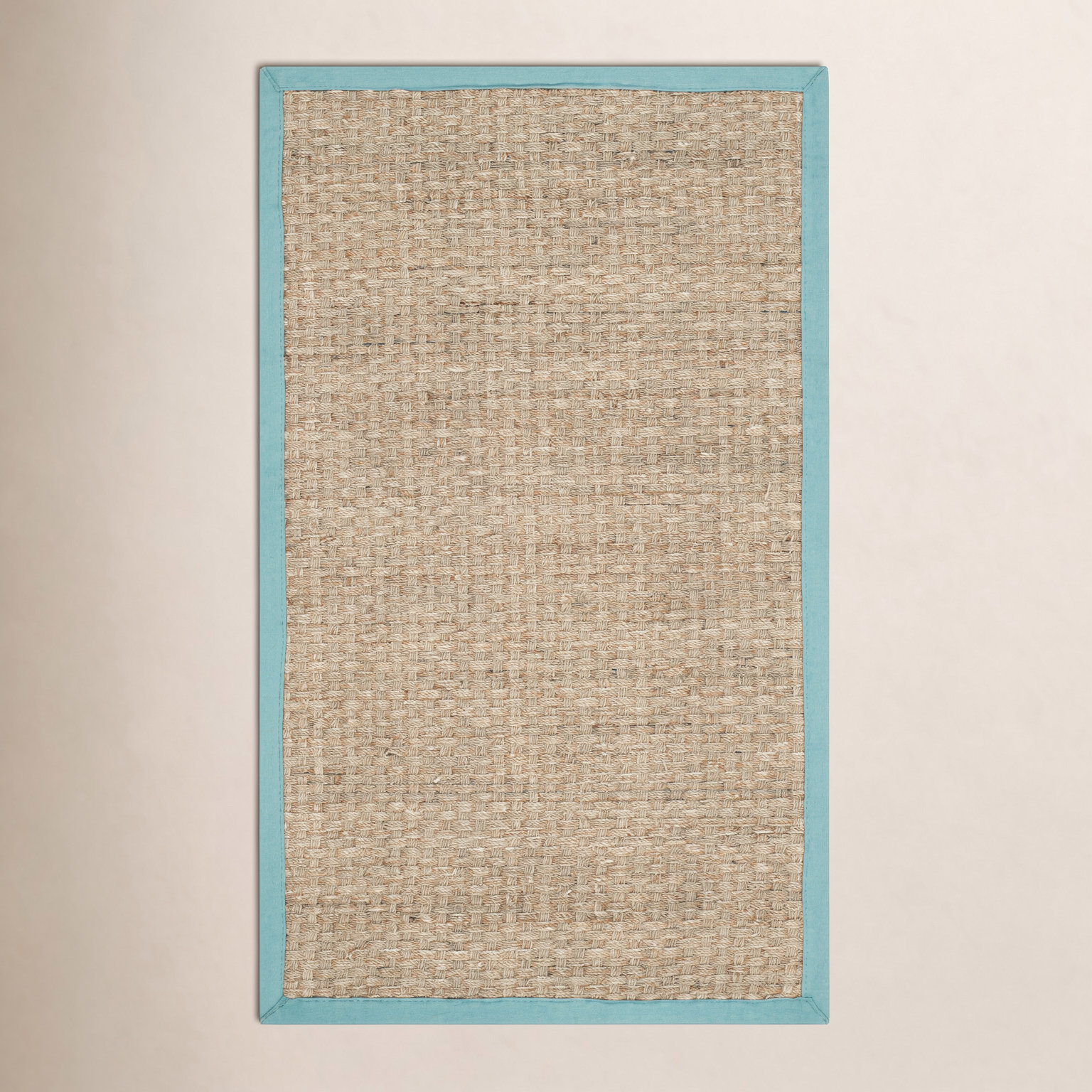 Natural Teal Bamboo Seagrass Rug, Rectangle 2'6" x 4'