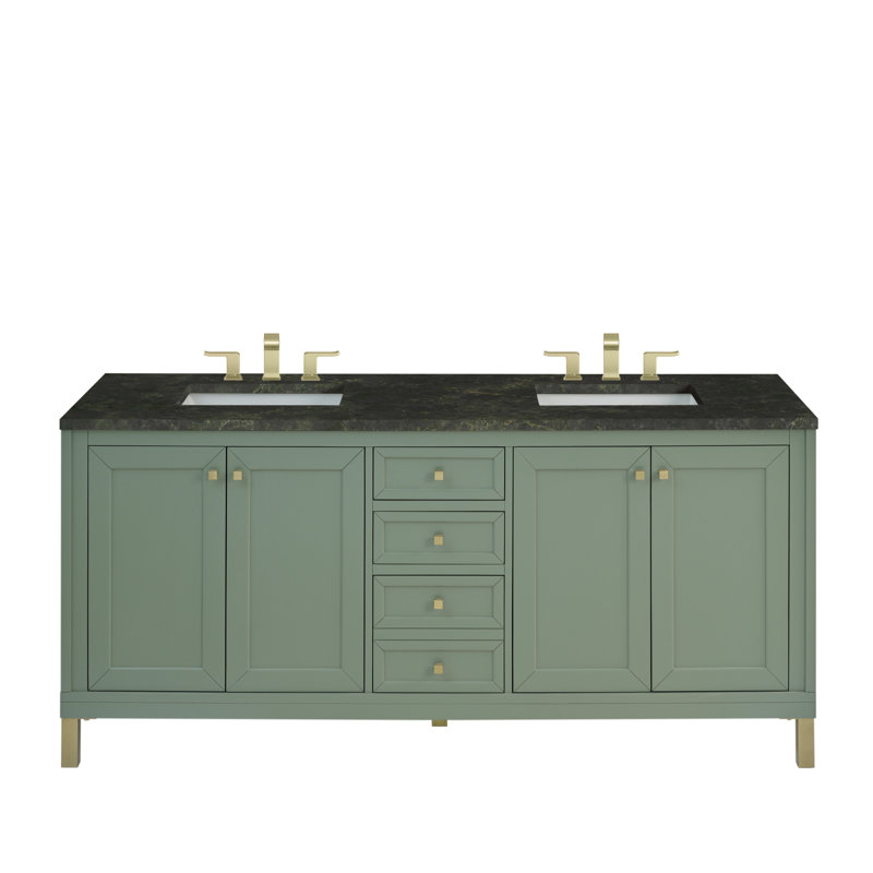 Chicago 72'' W Double Vanity, Smokey Celadon, 8" Widespread, Phantome Eclos