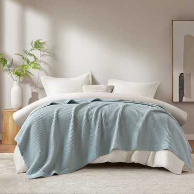 Waffle Weave Aqua 100% Cotton Breathable Lightweight King Blanket