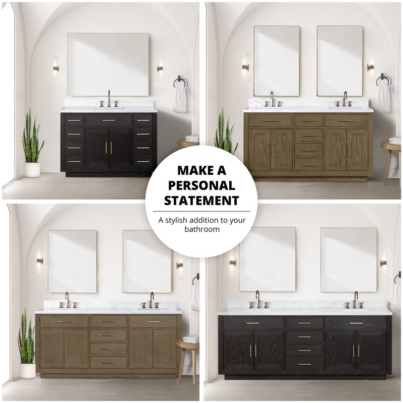 48" Single Bathroom Vanity Set, Brown Oak, White Carrara Marble