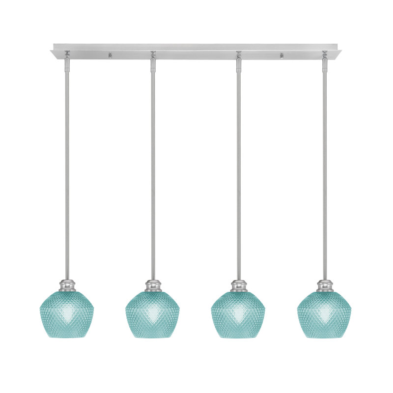 Luminaire suspendu linéaire 4 lumières avec verre de 6 po Edge, Turquoise texturé, Nickel brossé
