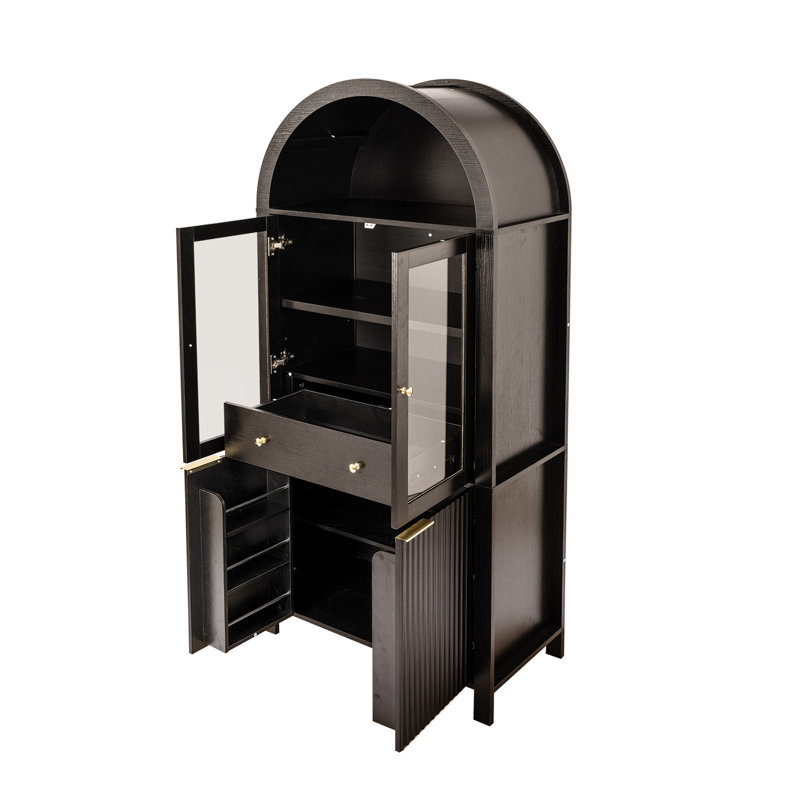 Grand garde-manger arqué cannelé avec tablettes réglables, Noir