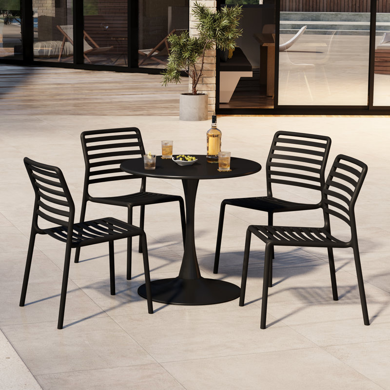 Ensemble repas d'extérieur rond, Noir