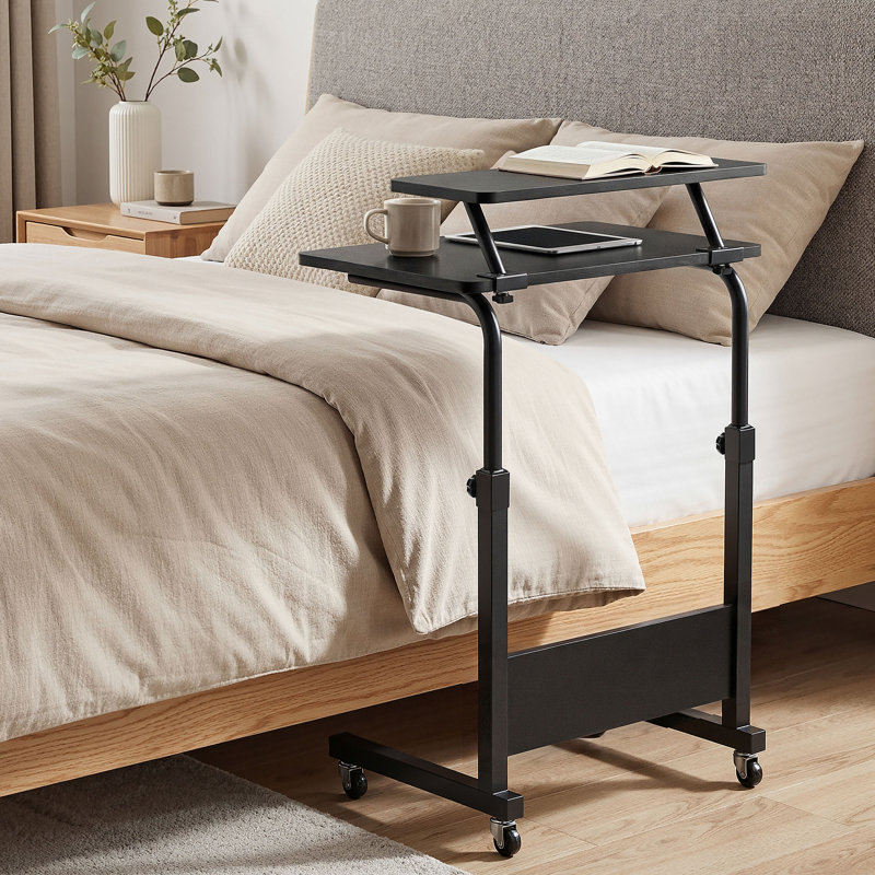  Computer Desk With Monitor Shelf, Mobile PC Table With Adjustable Height,60W*41D*(88.5-114) H Cm, Black