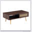 Table basse moderne en rotin PE avec rangement à porte coulissante et pieds en bois massif pour des salons élégants