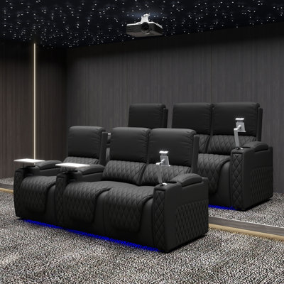 Haiylee Zero Gravity Home Theater Seating Top Grain Leather Recliner Sofa Power Headrest Footrest 