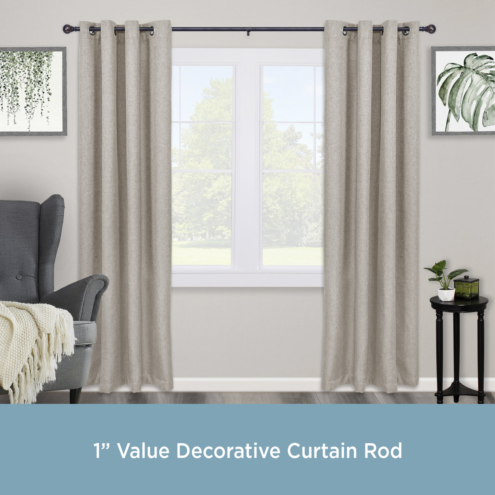 Kielle Marble Ball Single Curtain Rod, Black