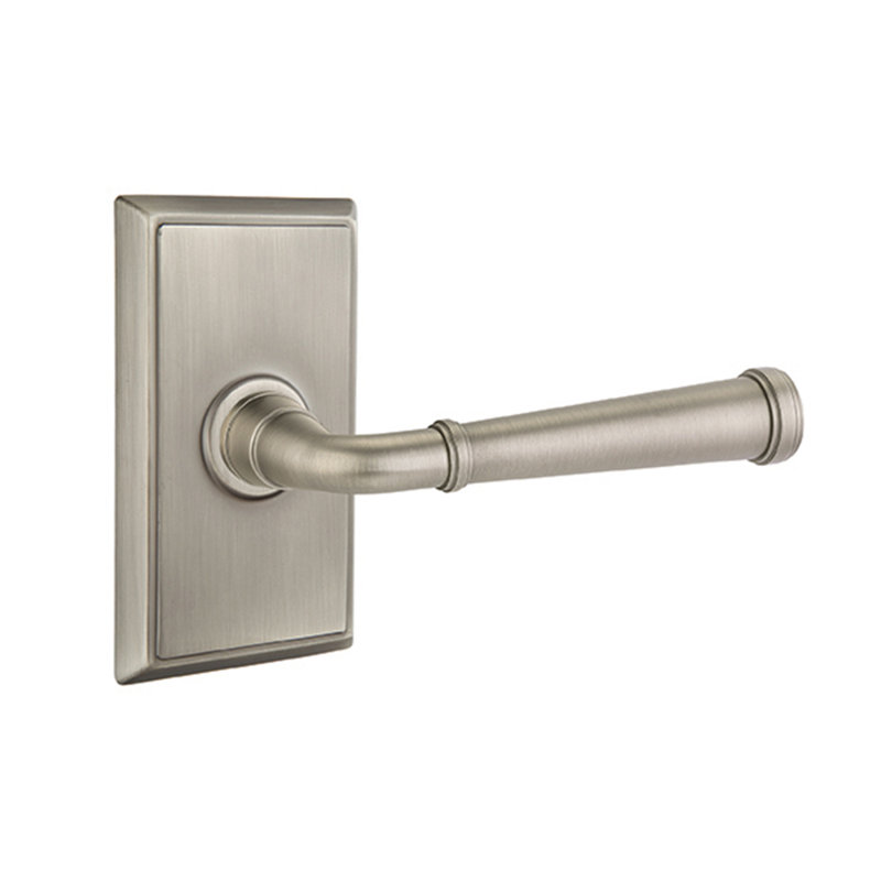 Merrimack Round Passage (Hall & Closet) Door Lever with Rectangle Rosette, Antique Nickel, Left