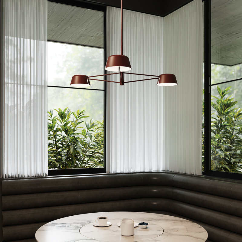 Lustre rectangulaire à 6 lumières Ray, H 12 po x l 35,75 po x P 35,75 po, Rouge oxyde, Rouge oxyde