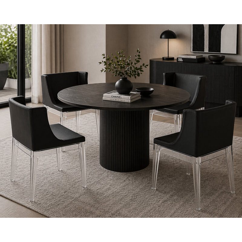 Chaise de salle à manger rembourrée Flora Pangea Home Marcia Doner, Noir