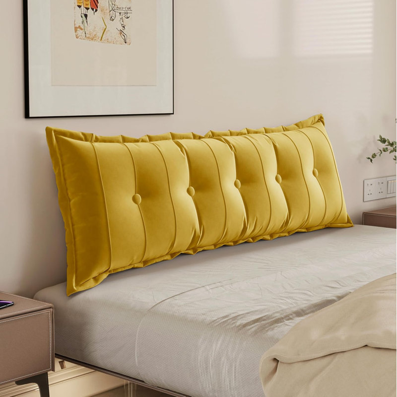 Grand coussin lombaire en velours pour le sommeil, Grand lit, Jaune