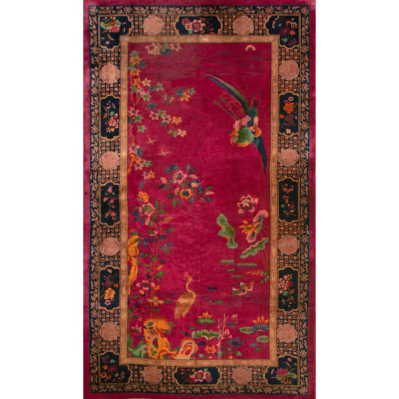 Tapis mauve antique en laine Art Deco