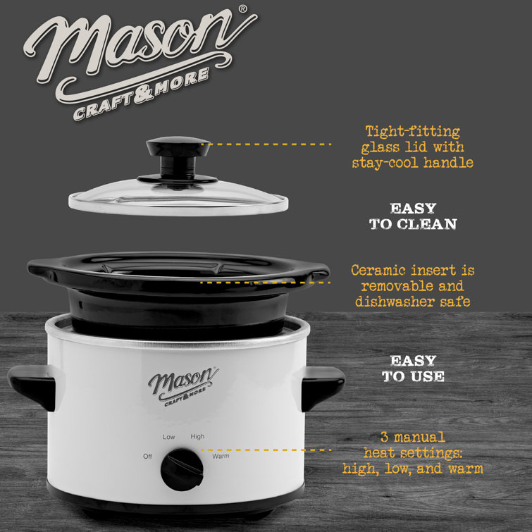 MASON CRAFT & MORE 1.5 QT SLOW COOKER CROCK POT, WHITE - PREP & RELAX  SA-A1607