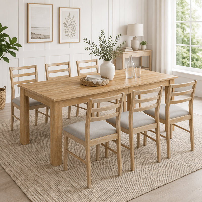 Ensemble de table de salle à manger 7 pièces, Bois naturel délavé