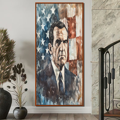 «Démission» du président Nixon sur le drapeau des États-Unis IV - Patriotiste des États-Unis, reproduction sur toile encadrée