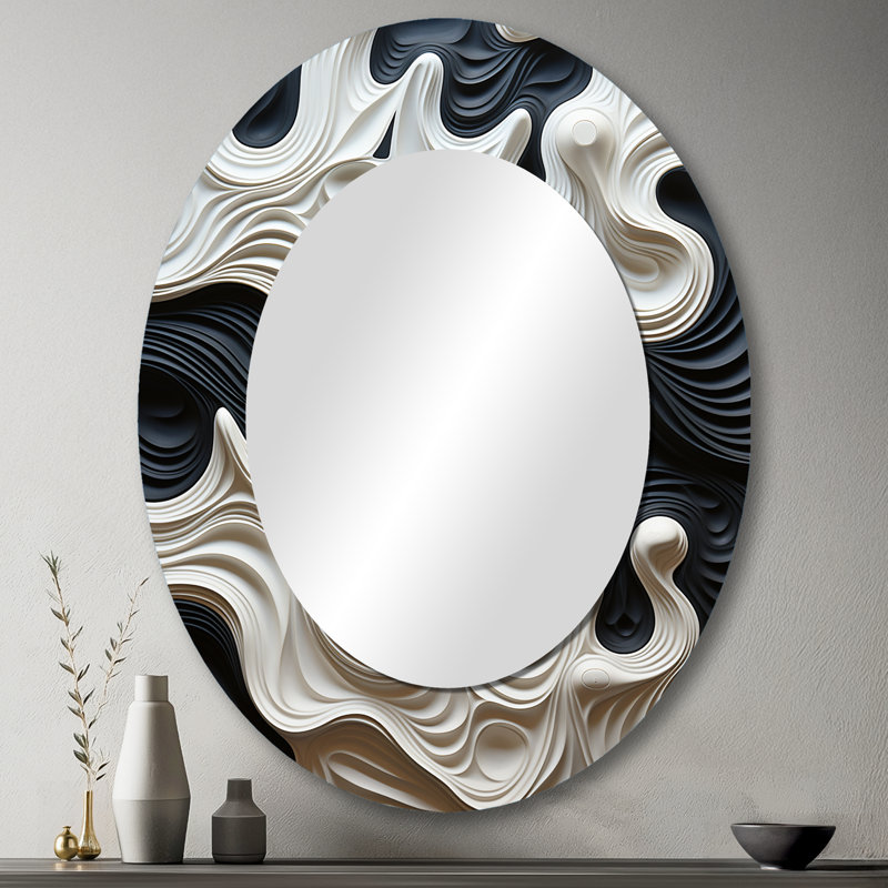 Miroir mural décoratif noir et blanc Opt Art, 43 po x 33 po, Oval
