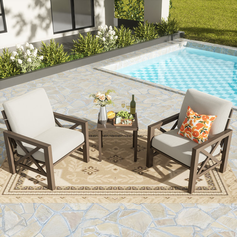 Adai 3 Pieces Outdoor Metal Conversation Sets with Rocking Chair and Metal Table