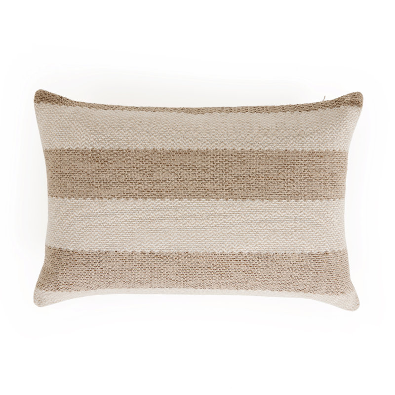 Beige and Brown Striped Rectangular Lumbar Outdoor Pillow